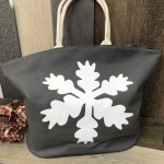 9224 - GREY AND WHITE SNOW FLAKE CANVAS TOTE
